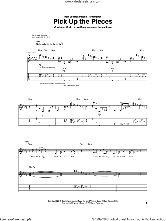 Pick Up The Pieces sheet music for guitar (tablature) by Joe Bonamassa and James House, intermediate skill level