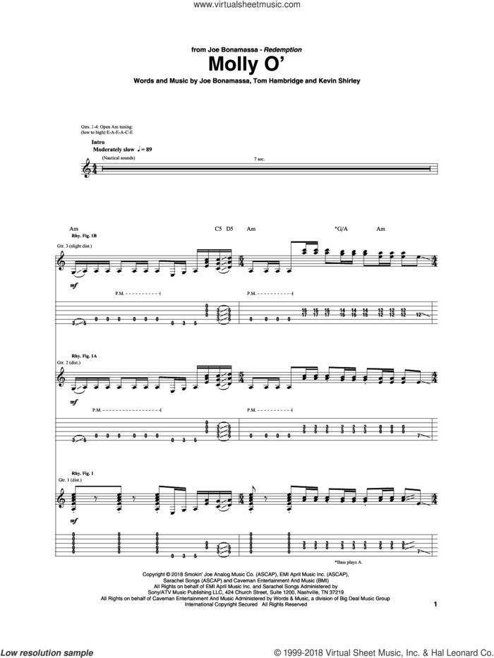 Molly O' sheet music for guitar (tablature) by Joe Bonamassa, Kevin Shirley and Tom Hambridge, intermediate skill level