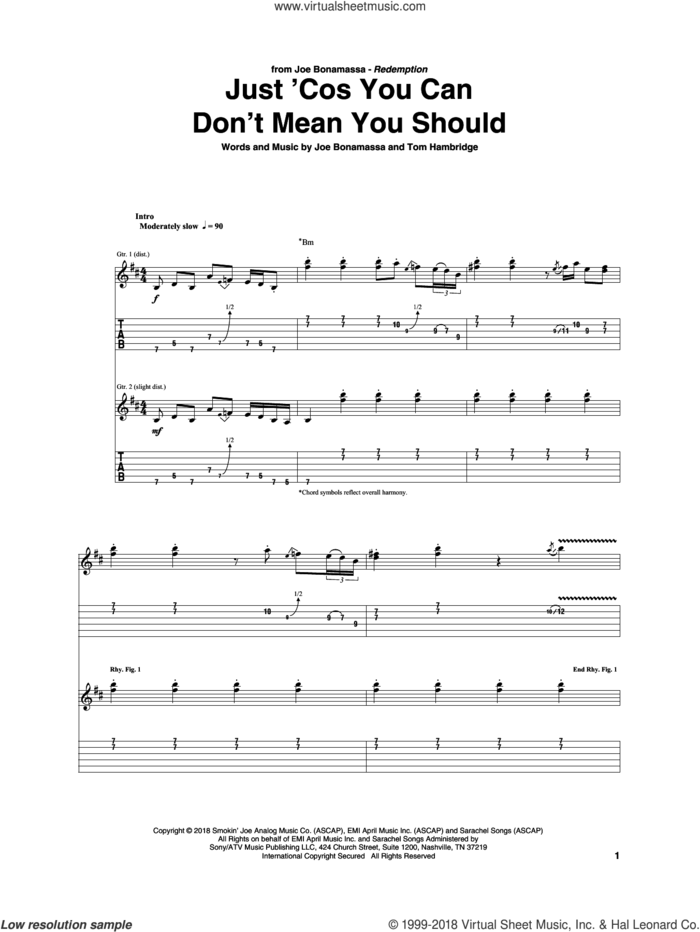 Just 'Cos You Can Don't Mean You Should sheet music for guitar (tablature) by Joe Bonamassa and Tom Hambridge, intermediate skill level
