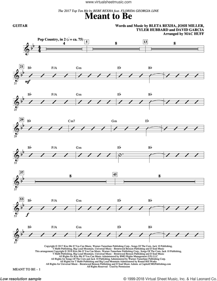 Meant to Be (Feat. Florida Georgia Line) (arr. Mac Huff) sheet music for orchestra/band (guitar) by Bebe Rexha, Mac Huff, Florida Georgia Line, David Garcia, Josh Miller and Tyler Hubbard, intermediate skill level