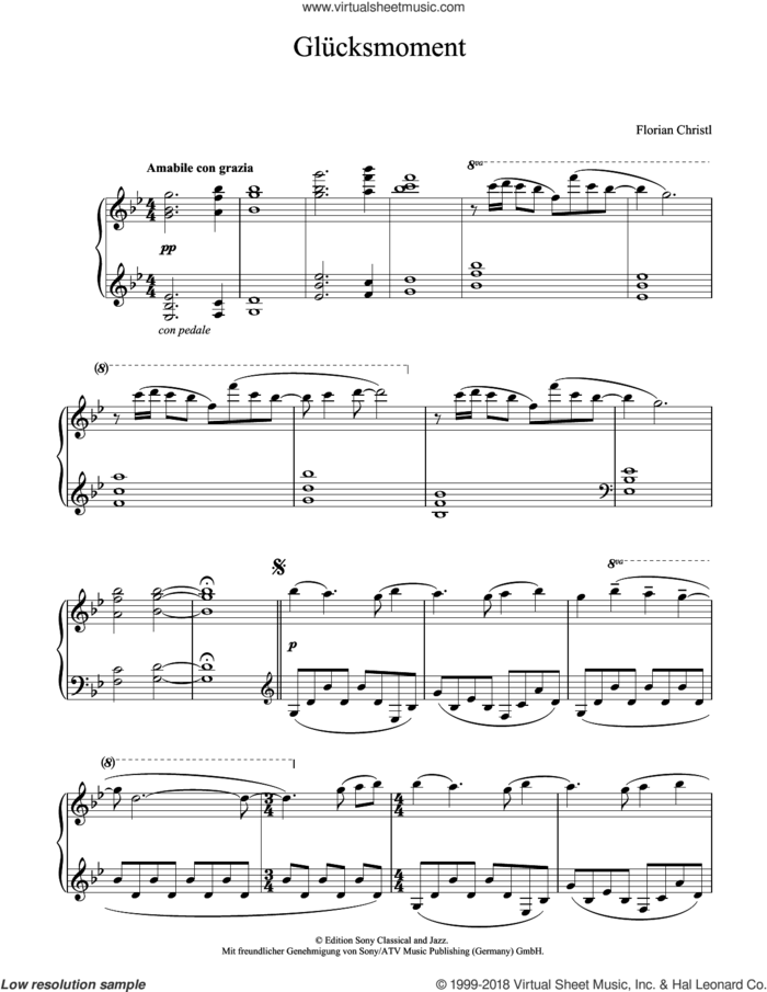 Glucksmoment sheet music for piano solo by Florian Christl, classical score, intermediate skill level