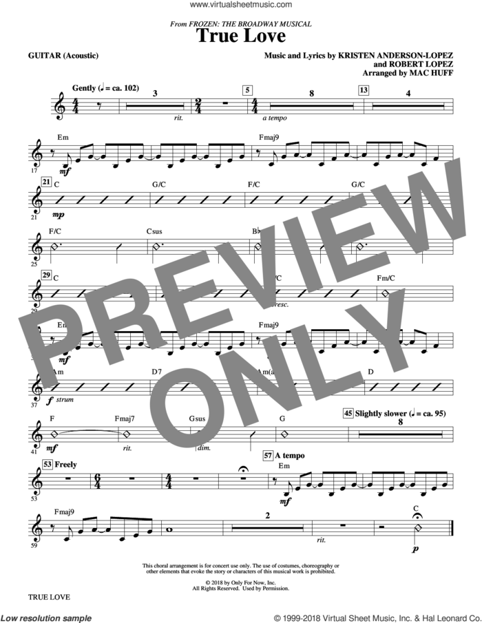 True Love (from Frozen: the Broadway Musical) (Arr. Mac Huff) sheet music for orchestra/band (guitar) by Kristen Anderson-Lopez & Robert Lopez, Mac Huff, Kristen Anderson-Lopez and Robert Lopez, intermediate skill level