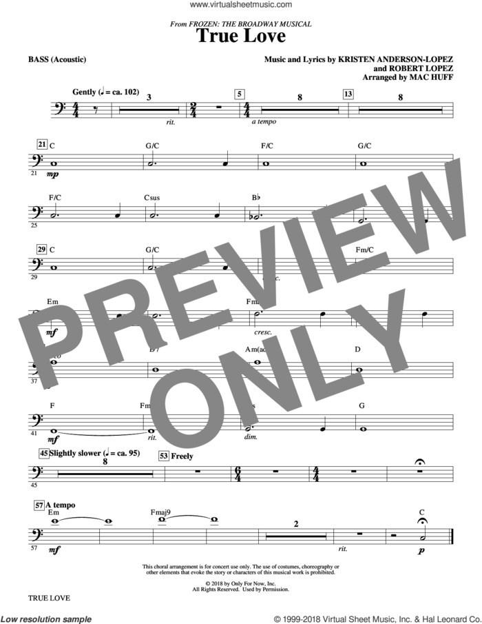 True Love (from Frozen: the Broadway Musical) (Arr. Mac Huff) sheet music for orchestra/band (bass) by Kristen Anderson-Lopez & Robert Lopez, Mac Huff, Kristen Anderson-Lopez and Robert Lopez, intermediate skill level