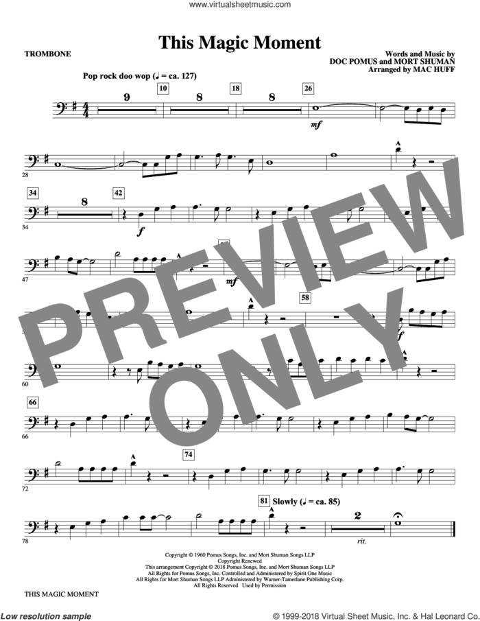 This Magic Moment (Arr. Mac Huff) sheet music for orchestra/band (trombone) by Ben E. King & The Drifters, Mac Huff, Jay & The Americans, Doc Pomus and Mort Shuman, wedding score, intermediate skill level