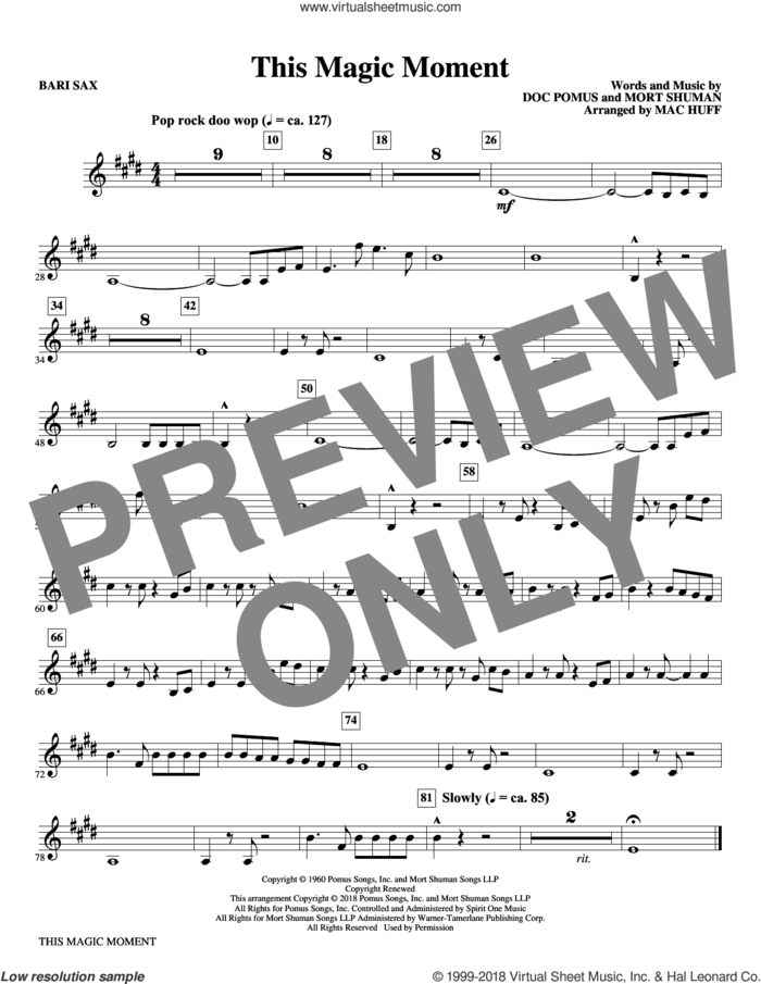 This Magic Moment (Arr. Mac Huff) sheet music for orchestra/band (baritone sax) by Ben E. King & The Drifters, Mac Huff, Jay & The Americans, Doc Pomus and Mort Shuman, wedding score, intermediate skill level