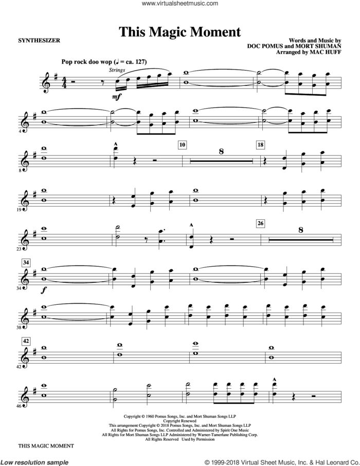 This Magic Moment (Arr. Mac Huff) sheet music for orchestra/band (synthesizer) by Ben E. King & The Drifters, Mac Huff, Jay & The Americans, Doc Pomus and Mort Shuman, wedding score, intermediate skill level