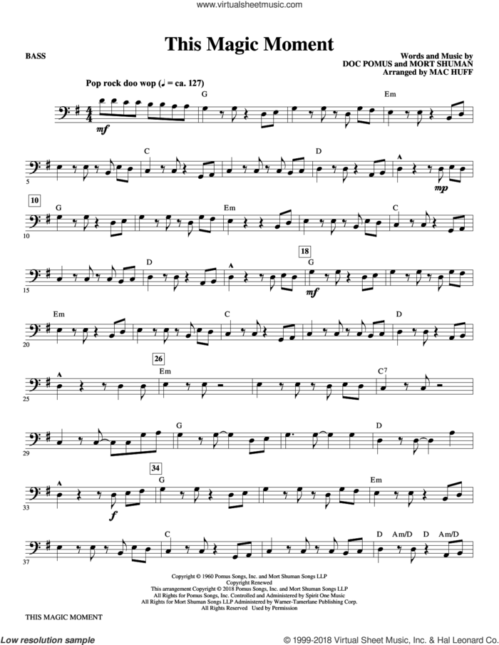 This Magic Moment (Arr. Mac Huff) sheet music for orchestra/band (bass) by Ben E. King & The Drifters, Mac Huff, Jay & The Americans, Doc Pomus and Mort Shuman, wedding score, intermediate skill level