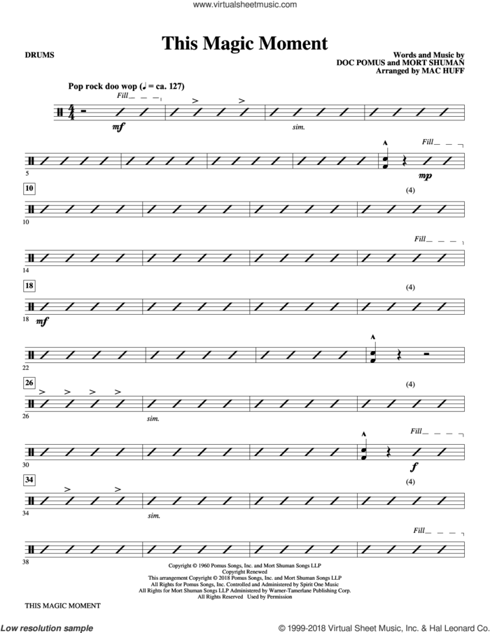 This Magic Moment (Arr. Mac Huff) sheet music for orchestra/band (drums) by Ben E. King & The Drifters, Mac Huff, Jay & The Americans, Doc Pomus and Mort Shuman, wedding score, intermediate skill level