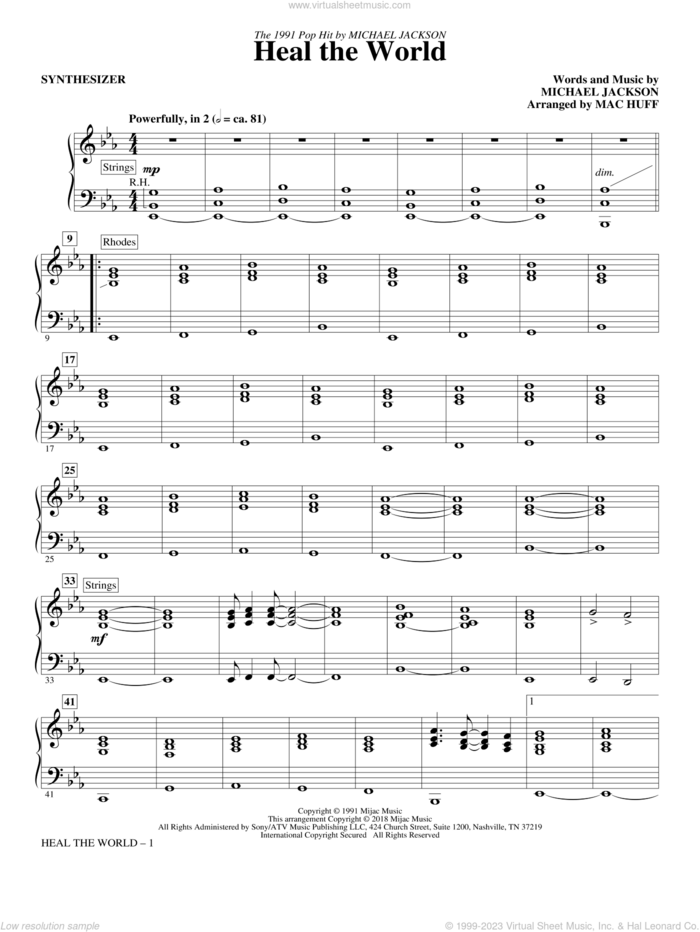 Heal the World (Arr. Mac Huff) sheet music for orchestra/band (synthesizer) by Michael Jackson and Mac Huff, intermediate skill level