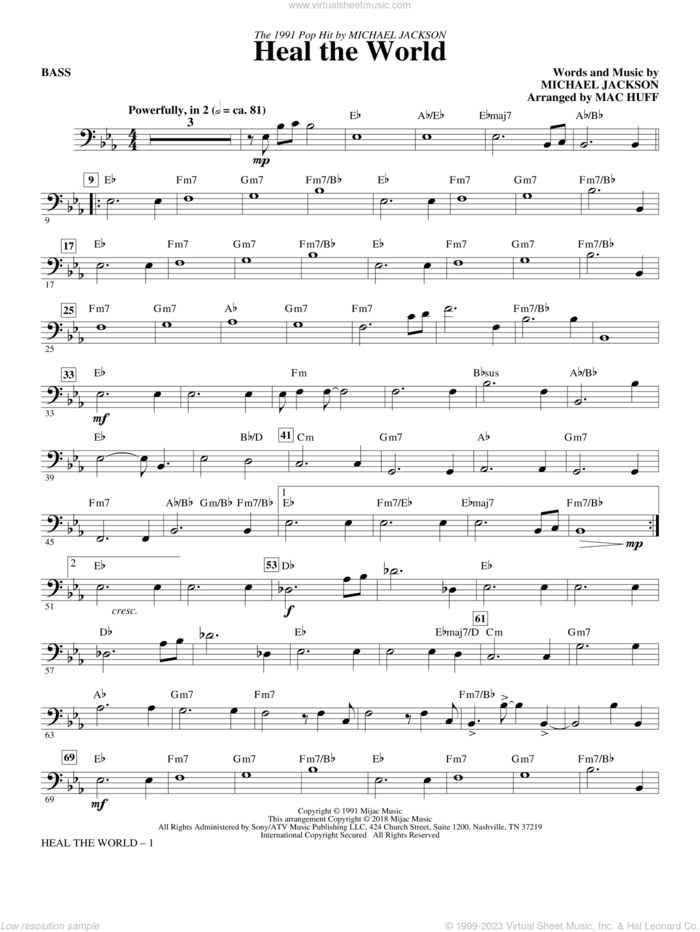 Heal the World (Arr. Mac Huff) sheet music for orchestra/band (bass) by Michael Jackson and Mac Huff, intermediate skill level