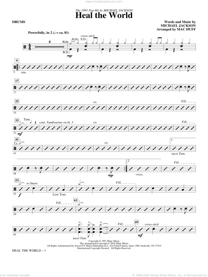 Heal the World (Arr. Mac Huff) sheet music for orchestra/band (drums) by Michael Jackson and Mac Huff, intermediate skill level