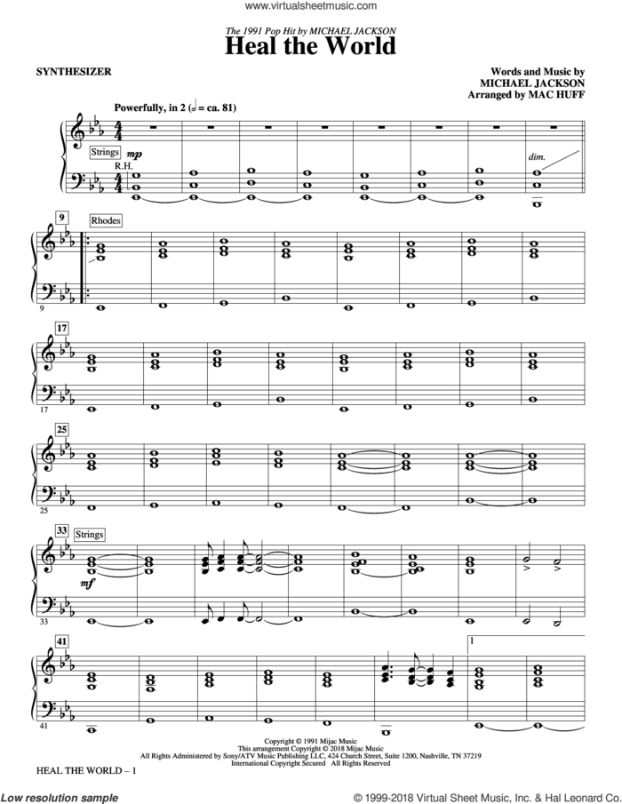 Heal the World (complete set of parts) sheet music for orchestra/band by Mac Huff and Michael Jackson, intermediate skill level