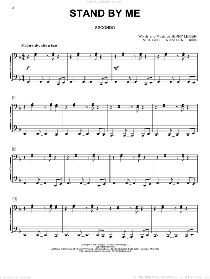 Stand By Me sheet music for piano four hands by Ben E. King, Jerry Leiber and Mike Stoller, intermediate skill level