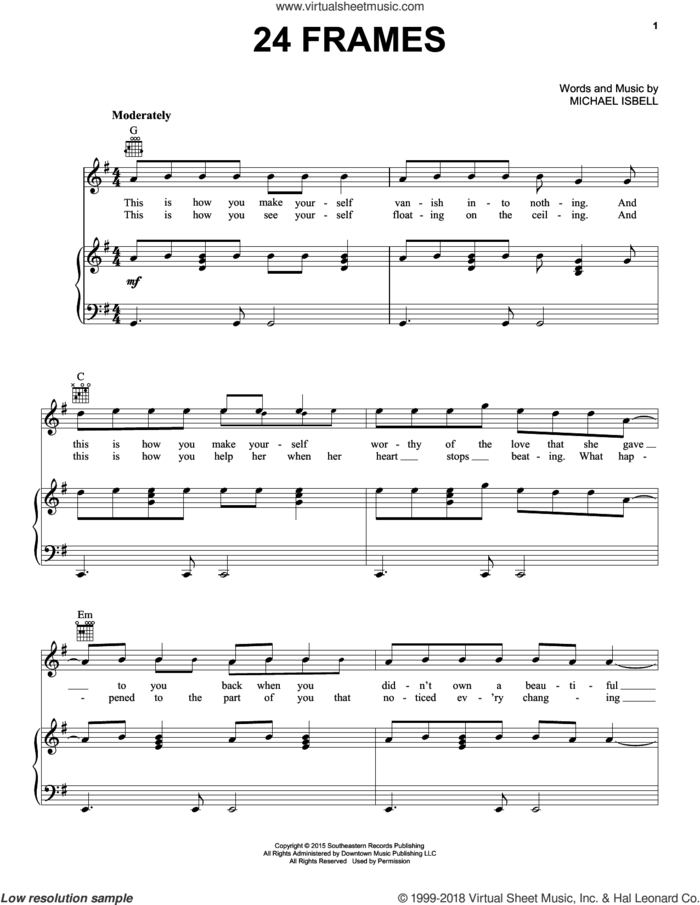 24 Frames sheet music for voice, piano or guitar by Jason Isbell, intermediate skill level