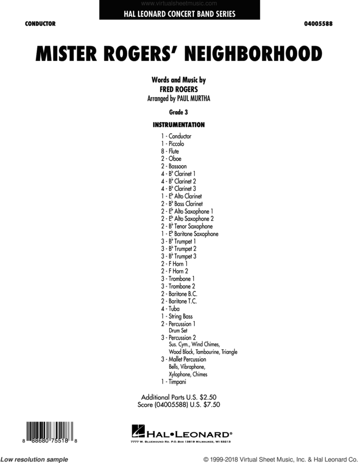 Mister Rogers' Neighborhood (arr. Paul Murtha) (COMPLETE) sheet music for concert band by Paul Murtha, Fred Rogers and Mister Rogers, intermediate skill level