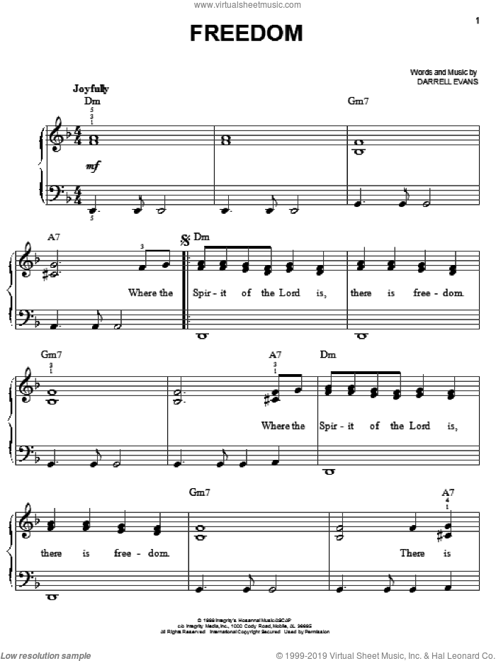 Freedom sheet music for piano solo by Darrell Evans, easy skill level