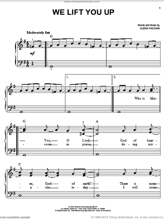 We Lift You Up sheet music for piano solo by Glenn Packiam, easy skill level