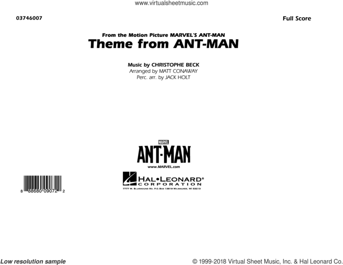 Theme from Ant-Man (Arr. Matt Conaway) (COMPLETE) sheet music for marching band by Matt Conaway, Christophe Beck and Jack Holt, classical score, intermediate skill level