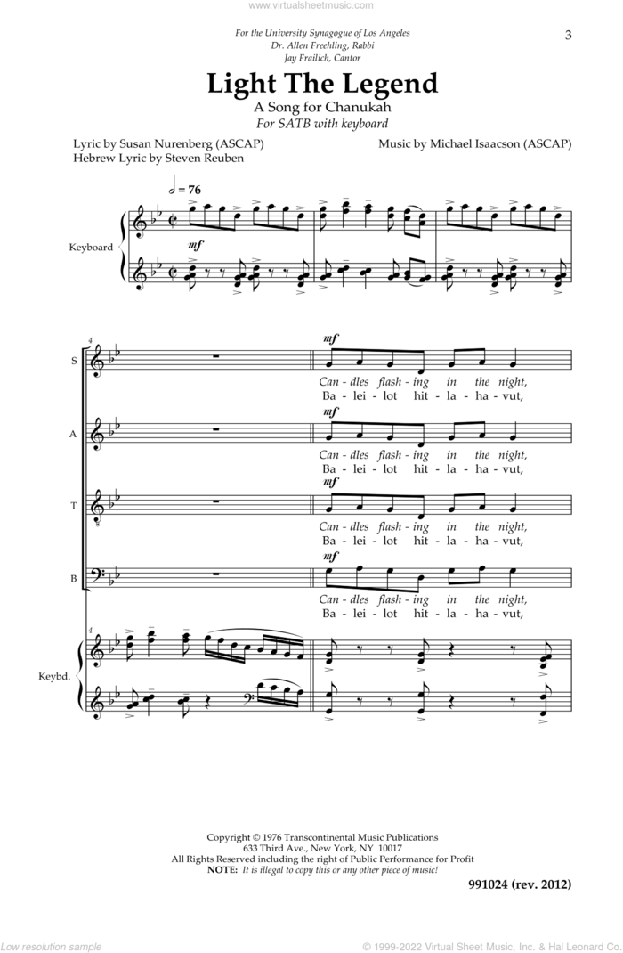 Light The Legend sheet music for choir (SATB: soprano, alto, tenor, bass) by Michael Isaacson, intermediate skill level