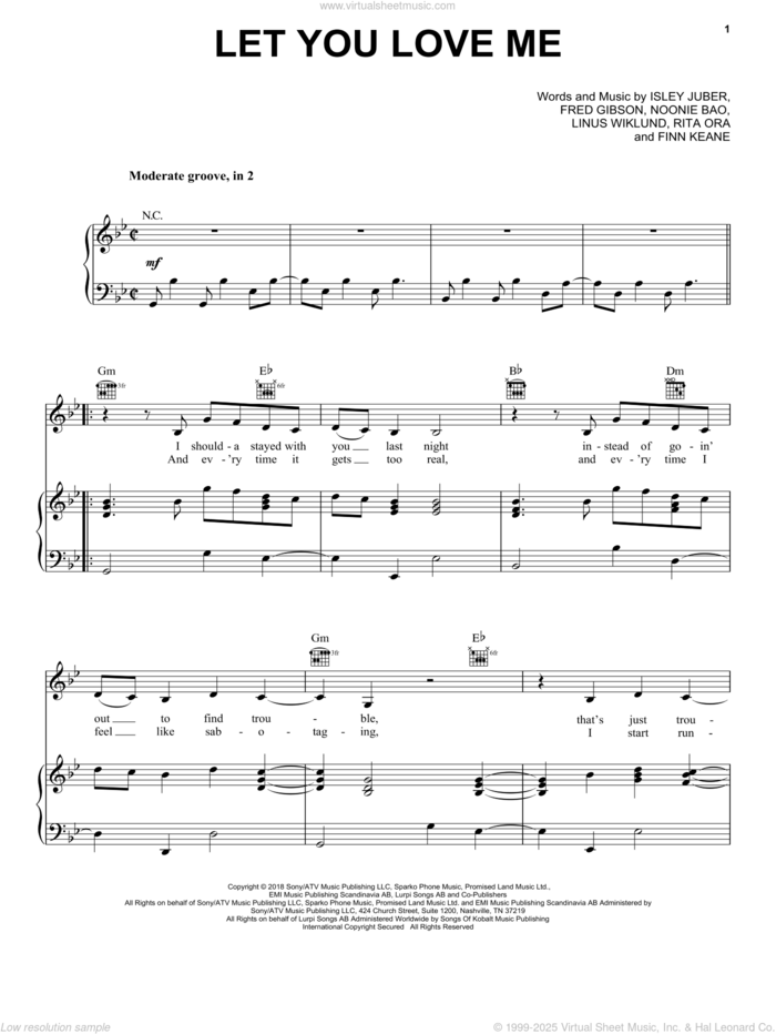 Let You Love Me sheet music for voice, piano or guitar by Rita Ora, Finn Keane, Fred Gibson, Ilsey Juber, Linus Wiklund and Noonie Bao, intermediate skill level