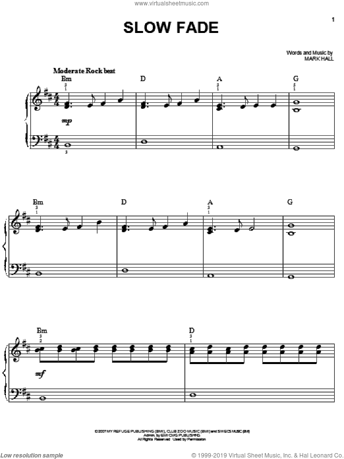 Slow Fade sheet music for piano solo by Casting Crowns and Mark Hall, easy skill level
