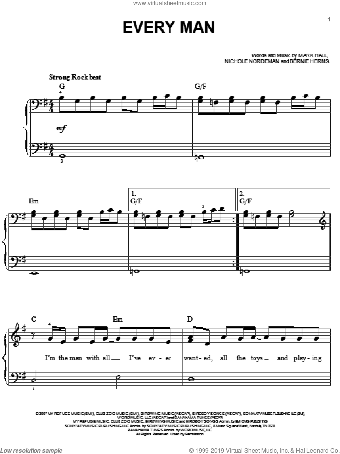 Every Man sheet music for piano solo by Casting Crowns, Bernie Herms, Mark Hall and Nichole Nordeman, easy skill level