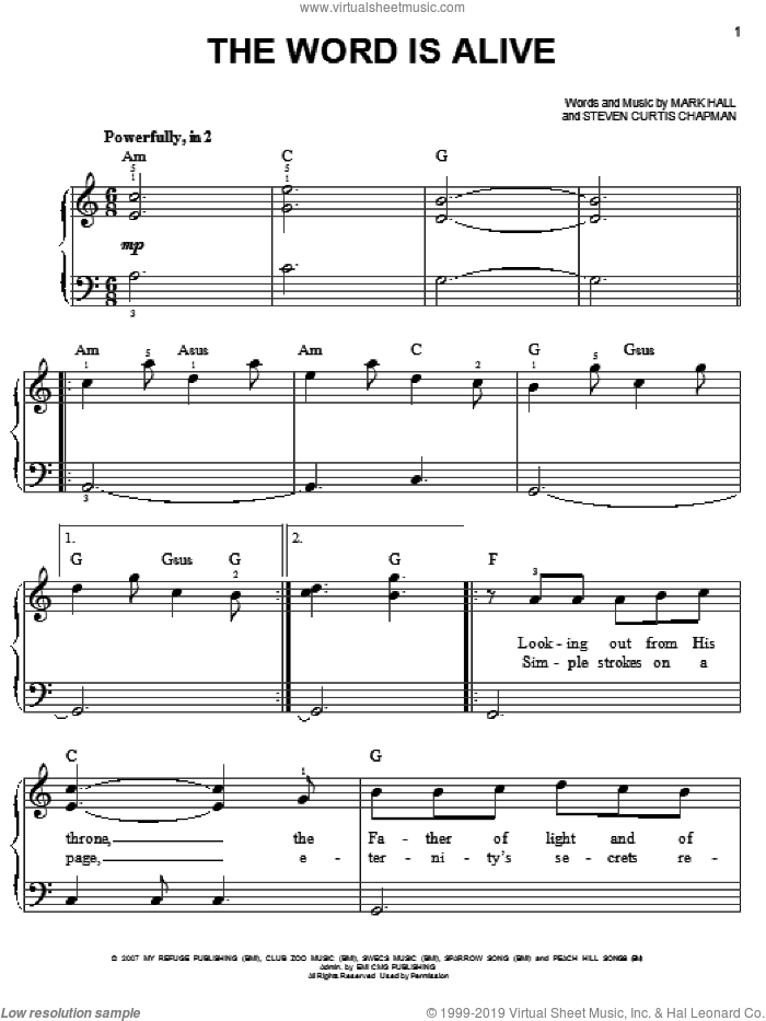 The Word Is Alive sheet music for piano solo by Casting Crowns, Mark Hall and Steven Curtis Chapman, easy skill level