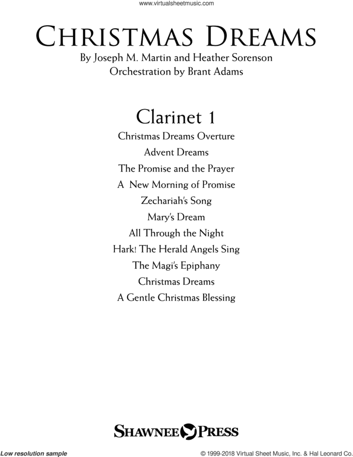 Christmas Dreams (A Cantata) sheet music for orchestra/band (Bb clarinet 1) by Joseph M. Martin and Heather Sorenson, Brant Adams and Joseph M. Martin, intermediate skill level