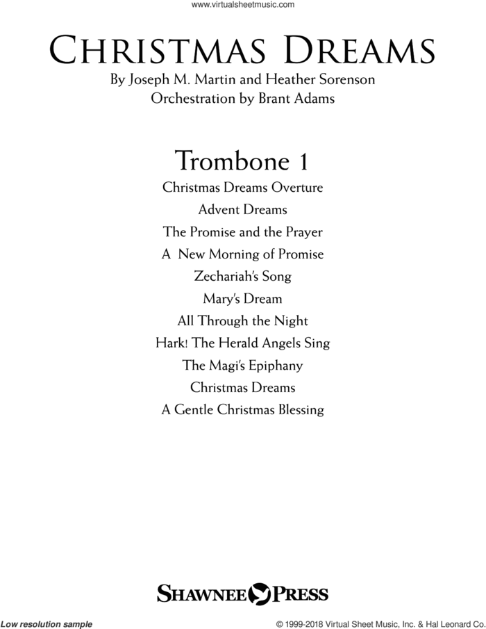 Christmas Dreams (A Cantata) sheet music for orchestra/band (trombone 1) by Joseph M. Martin and Heather Sorenson, Brant Adams and Joseph M. Martin, intermediate skill level