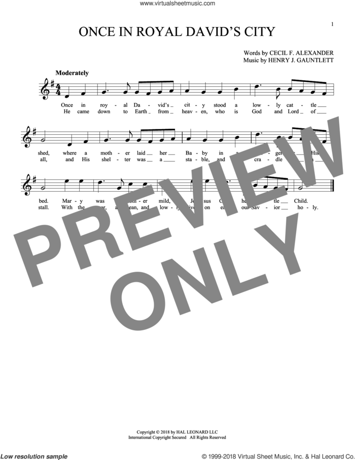 Once In Royal David's City sheet music for ocarina solo by Henry Gauntlett and Cecil Alexander, intermediate skill level