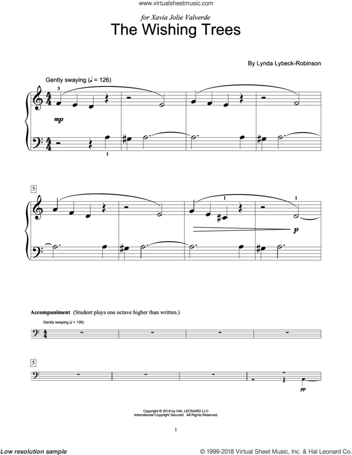 The Wishing Trees sheet music for piano solo (elementary) by Lynda Lybeck-Robinson, beginner piano (elementary)