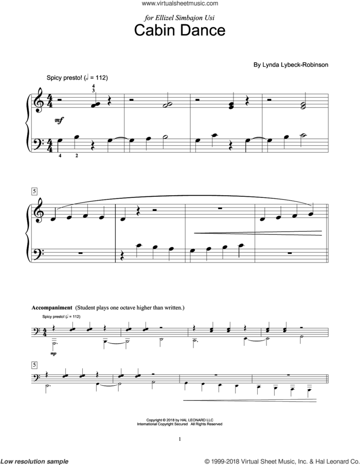 Cabin Dance sheet music for piano solo (elementary) by Lynda Lybeck-Robinson, beginner piano (elementary)