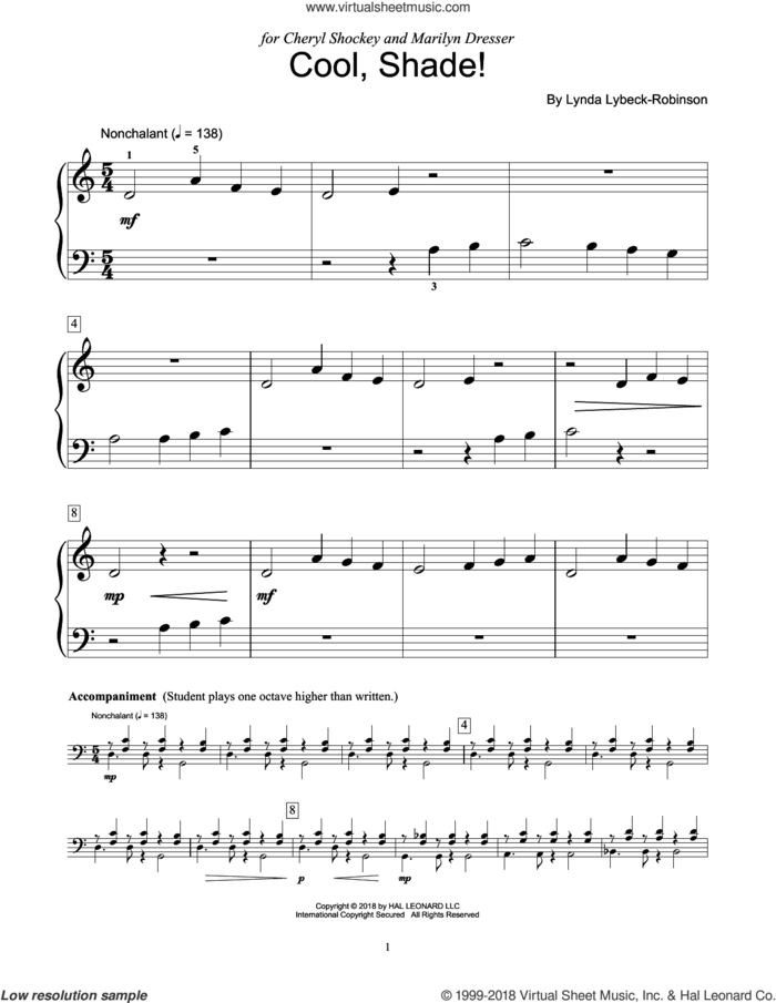 Cool, Shade! sheet music for piano solo (elementary) by Lynda Lybeck-Robinson, beginner piano (elementary)
