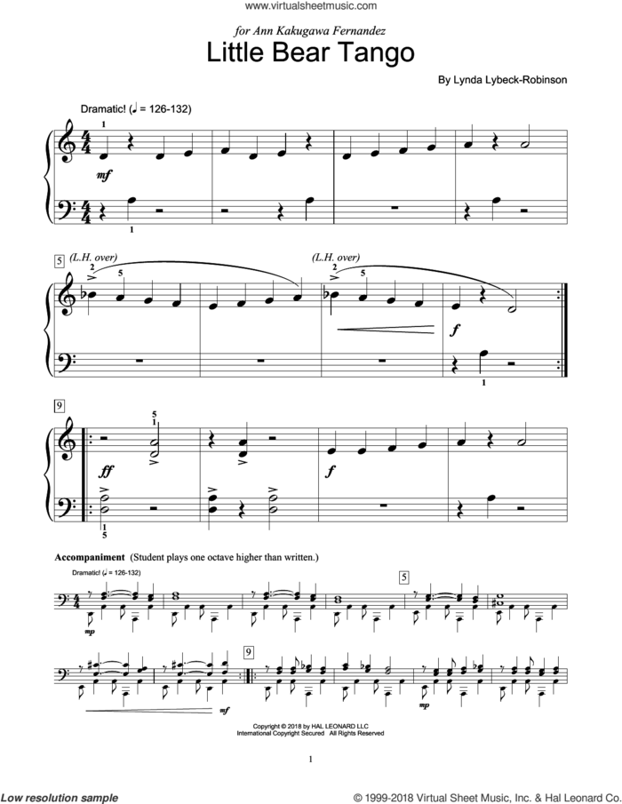 Little Bear Tango sheet music for piano solo (elementary) by Lynda Lybeck-Robinson, beginner piano (elementary)