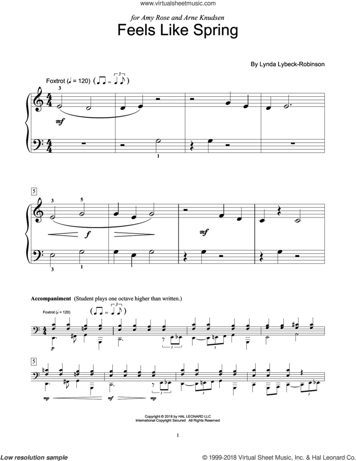 Feels Like Spring sheet music for piano solo (elementary) by Lynda Lybeck-Robinson, beginner piano (elementary)