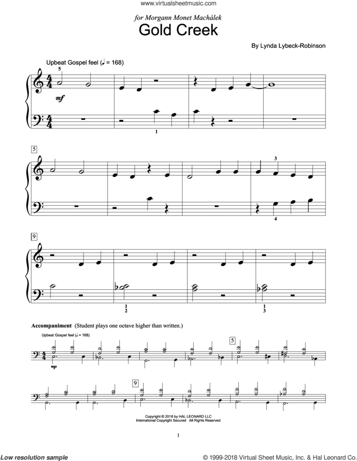 Gold Creek sheet music for piano solo (elementary) by Lynda Lybeck-Robinson, beginner piano (elementary)