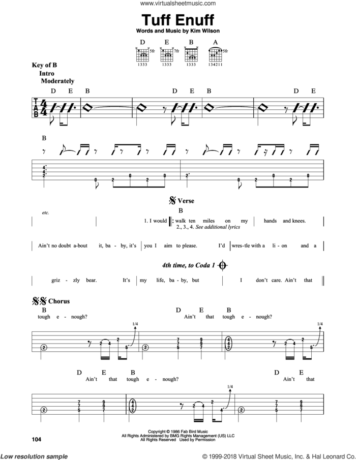 Tuff Enuff sheet music for guitar solo (lead sheet) by The Fabulous Thunderbirds and Kim Wilson, intermediate guitar (lead sheet)