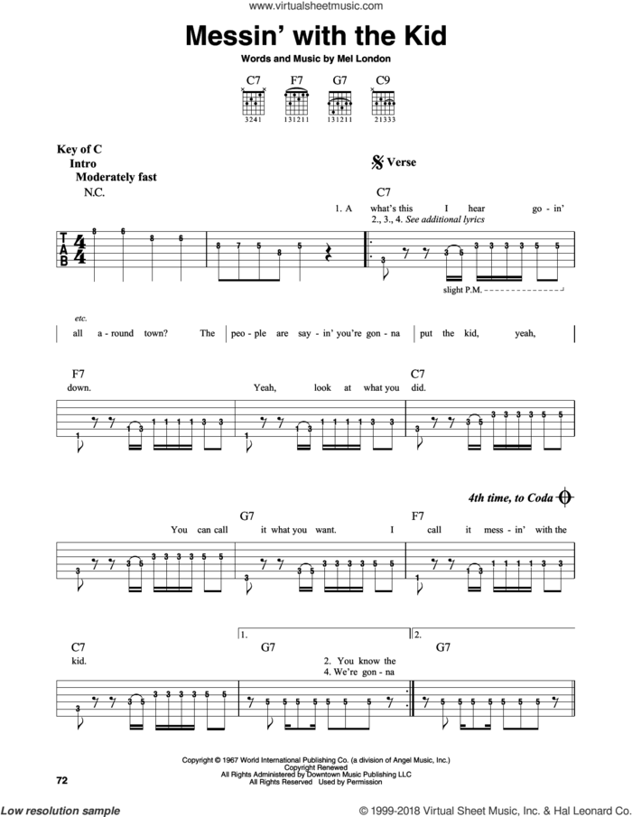 Messin' With The Kid sheet music for guitar solo (lead sheet) by Buddy Guy & Junior Wells and Mel London, intermediate guitar (lead sheet)