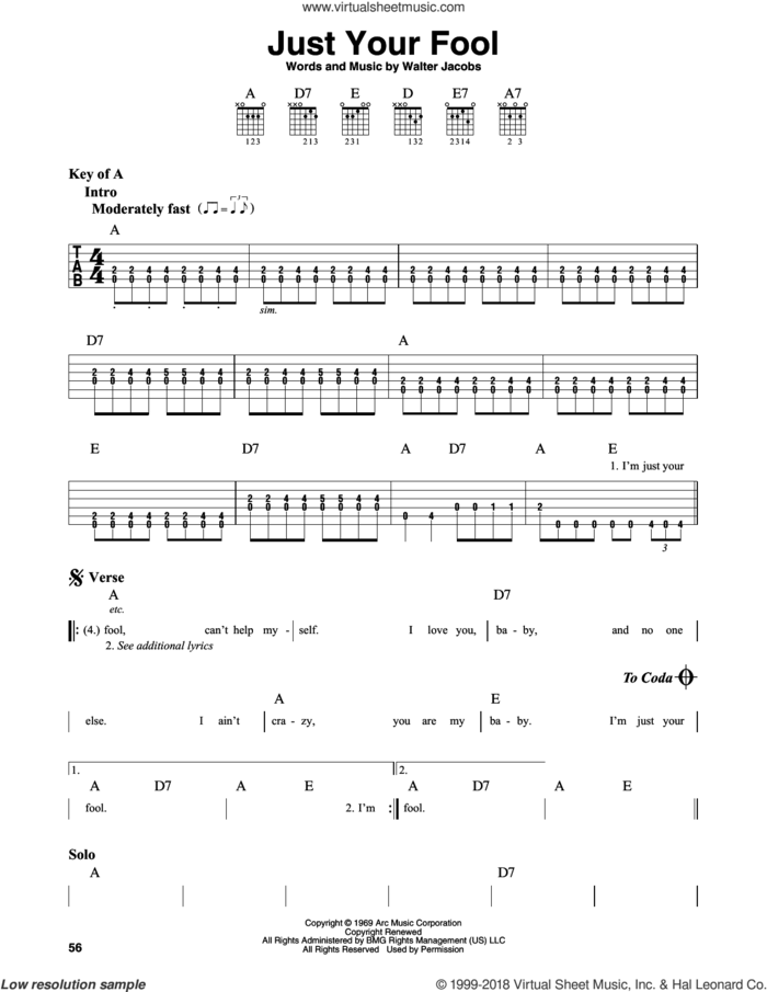 Just Your Fool sheet music for guitar solo (lead sheet) by Little Walter and Walter Jacobs, intermediate guitar (lead sheet)