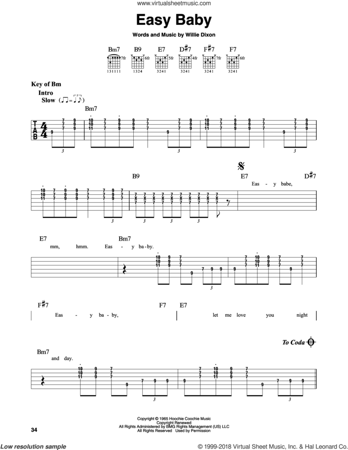 Easy Baby sheet music for guitar solo (lead sheet) by Magic Sam and Willie Dixon, intermediate guitar (lead sheet)