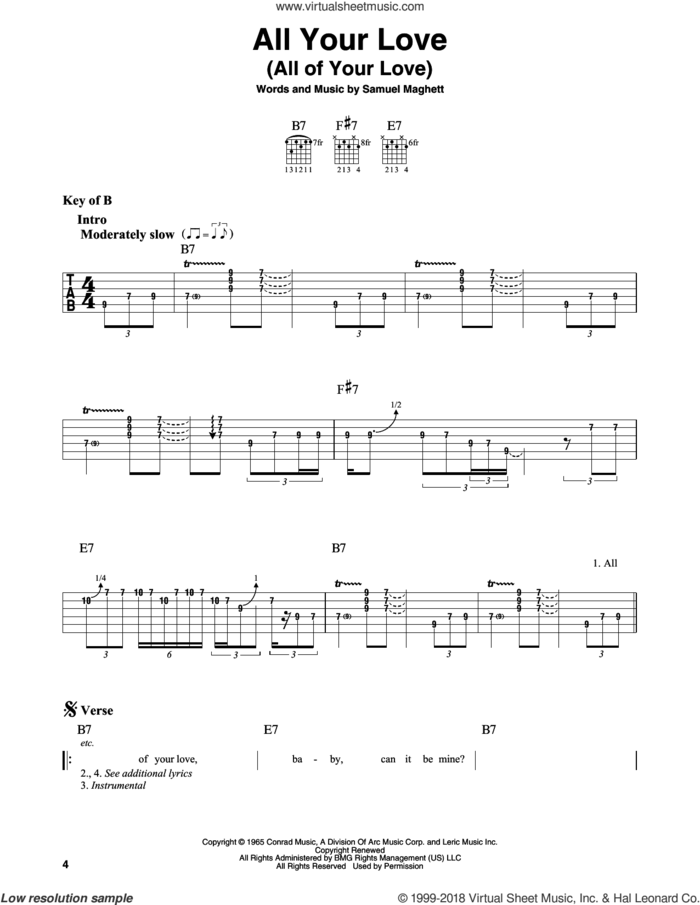 All Your Love (All Of Your Love) sheet music for guitar solo (lead sheet) by Magic Sam and Samuel Maghett, intermediate guitar (lead sheet)
