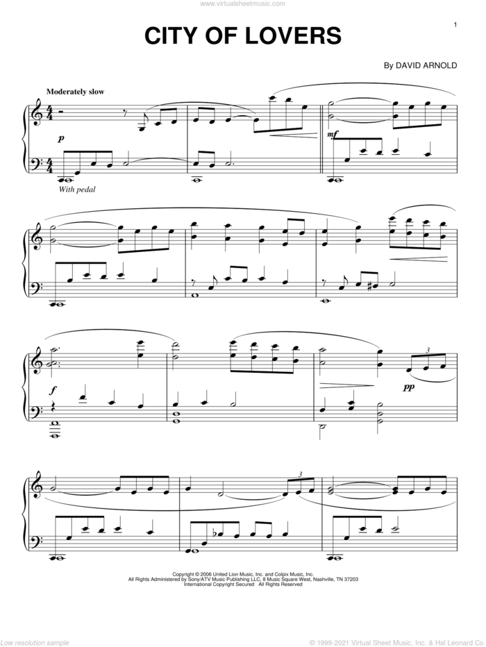 City Of Lovers sheet music for piano solo by David Arnold and Casino Royale (Movie), intermediate skill level