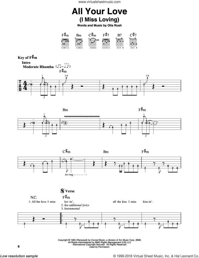 All Your Love (I Miss Loving) sheet music for guitar solo (lead sheet) by Otis Rush and Eric Clapton, intermediate guitar (lead sheet)