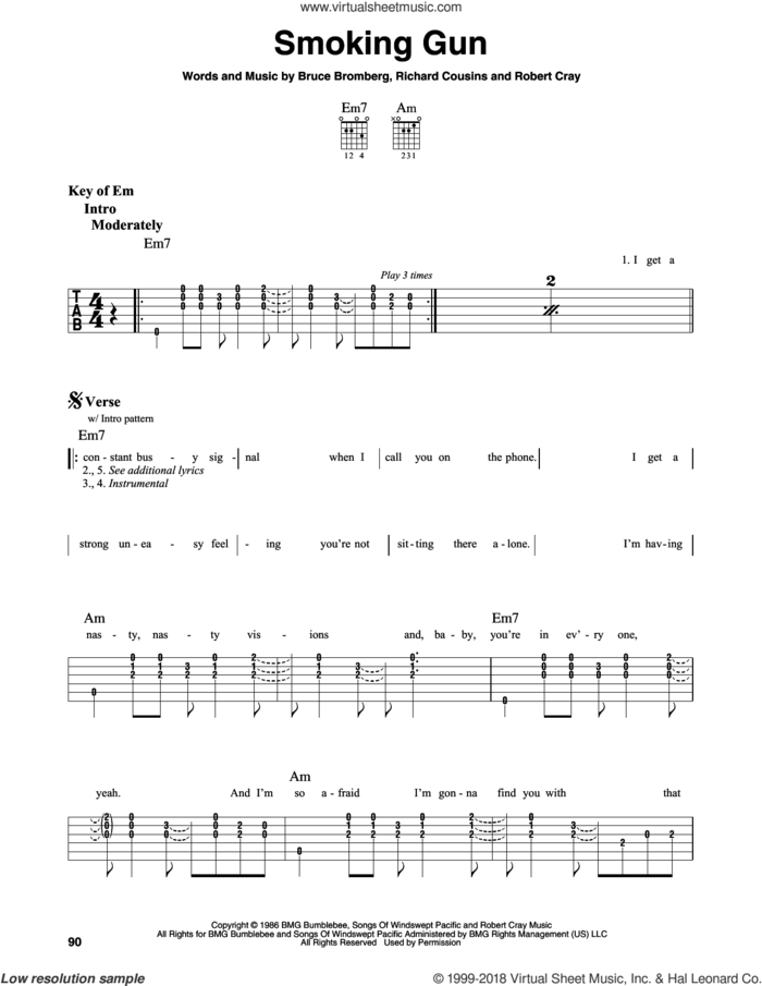 Smoking Gun sheet music for guitar solo (lead sheet) by Robert Cray, Bruce Bromberg and Richard Cousins, intermediate guitar (lead sheet)