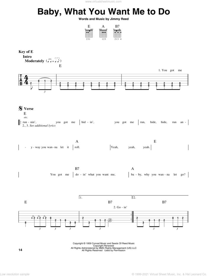 Baby, What You Want Me To Do sheet music for guitar solo (lead sheet) by Jimmy Reed, intermediate guitar (lead sheet)
