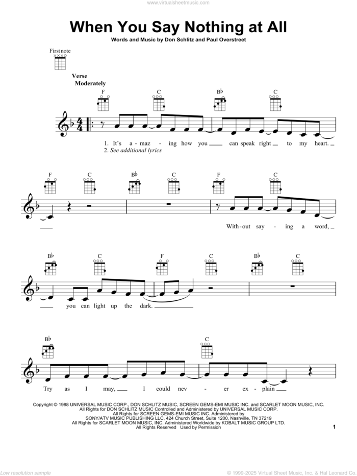 When You Say Nothing At All sheet music for ukulele by Alison Krauss & Union Station, Keith Whitley, Don Schlitz and Paul Overstreet, intermediate skill level