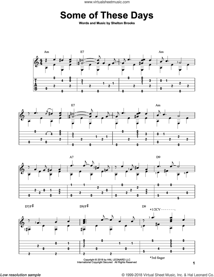 Some Of These Days sheet music for guitar solo by Sophie Tucker and Shelton Brooks, intermediate skill level