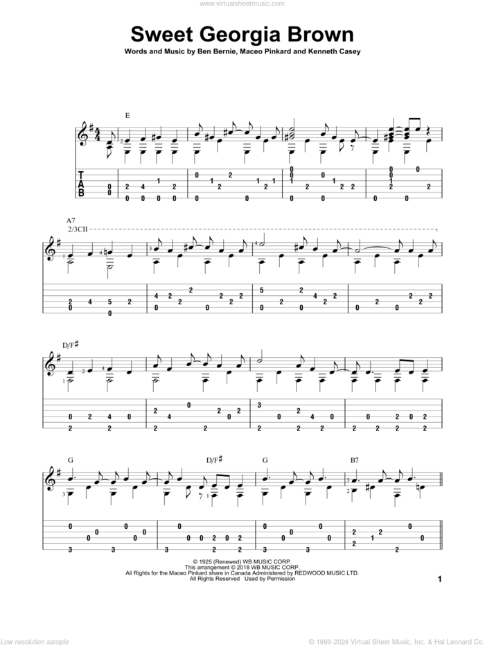 Sweet Georgia Brown sheet music for guitar solo by Count Basie, Ben Bernie, Kenneth Casey and Maceo Pinkard, intermediate skill level