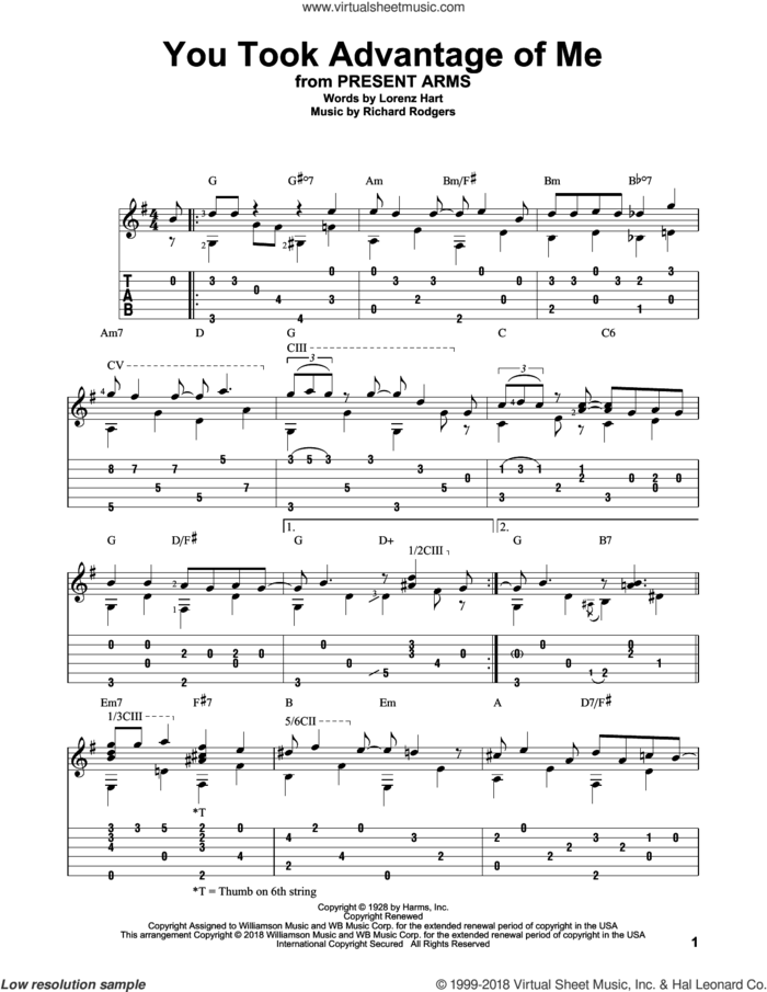 You Took Advantage Of Me sheet music for guitar solo by Rodgers & Hart, Lorenz Hart and Richard Rodgers, intermediate skill level