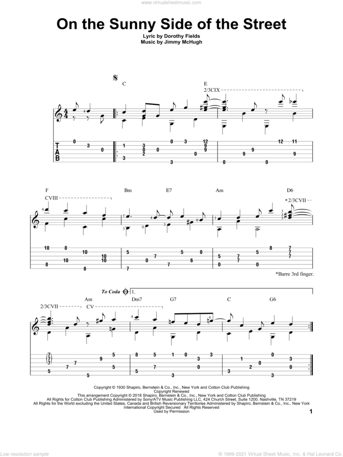 On The Sunny Side Of The Street sheet music for guitar solo by Dorothy Fields and Jimmy McHugh, intermediate skill level